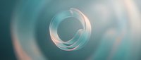 Translucent glass spiral ring floating in soft blue and white gradient background, suitable for abstract design, technology concepts, and modern branding projects.