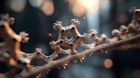 Intricate microscopic view of water droplets on spider web with bokeh background, showcasing nature's delicate crystalline structures in morning light.
