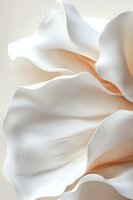 Soft white fabric waves create gentle folds and shadows against warm peach background, presenting elegant minimalist abstract curves and flowing lines for luxury design.