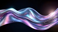 Luminous flowing wave with cosmic sparkles in purple, blue and pink colors against dark background creates magical ethereal effect. Suitable for abstract designs.