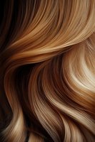 Flowing waves of blonde and brown hair with natural highlights creating smooth curves and transitions. Close-up view shows silky texture and shine.