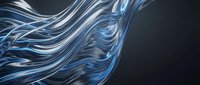 Abstract flowing metallic ribbons with blue highlights creating dynamic wave motion on dark background for modern digital design projects.