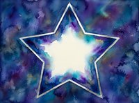 Watercolor star frame with cosmic purple blue galaxy background for greeting cards, invitations and decorative design projects.