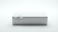 Modern minimalist white bed with gray base and curved headboard detail on clean background for interior design concepts.
