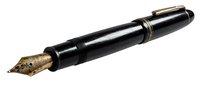 Elegant black fountain pen with gold nib isolated on white background for luxury writing instruments and office supplies design projects.