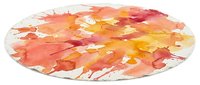 Watercolor autumn leaves in warm orange, red, and yellow tones scattered across white circular surface, isolated design element suitable for fall-themed projects, backgrounds, and seasonal graphics.