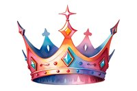 Colorful royal crown with gradient from pink to blue decorated with gems and stars, isolated on white background for design projects and celebrations.