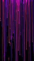 Vibrant neon purple and pink vertical light streaks falling like digital rain on black background for futuristic tech designs and electronic music visuals.