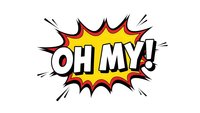 Comic book style OH MY exclamation burst with red yellow explosion bubble isolated on white background for pop art design and retro vintage graphics.