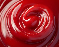 Swirling red glossy surface with smooth circular patterns creates dynamic abstract background. Vibrant crimson liquid texture with light reflections and spiral movement.