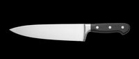 Chef knife with black handle and stainless steel blade, isolated on transparent background, ready for stickers, clipart, t-shirt design, and print on demand use.