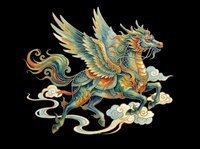 Ornate winged dragon with golden and teal details, isolated on transparent background. Ready for t-shirt design, clipart, stickers, sublimation, and print-on-demand projects.
