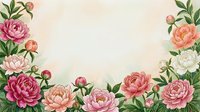 Elegant floral frame with pink peonies and roses on soft beige background. Romantic border design for wedding invitations, greeting cards and feminine projects.