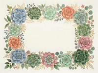 Succulent flower frame with botanical elements isolated on cream background, ready for invitations, cards, posters, and design projects.