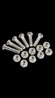 Stainless steel bolts and nuts set isolated on transparent background, ready for clipart, design elements, print-on-demand products, sublimation, and technical illustrations.
