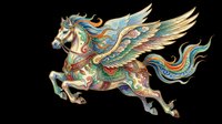 Ornate winged horse with flowing mane and tail, isolated on transparent background. Ready for t-shirts, stickers, clipart, sublimation, and print-on-demand designs.