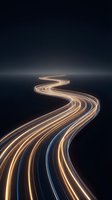 Winding light trails creating curved path on dark background representing journey, progress, and forward movement in business and technology concepts.