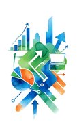 Business growth concept with charts, graphs, arrows and briefcase in watercolor style for financial presentations and marketing materials.
