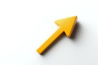 Yellow diagonal arrow pointing upward on white background with soft shadow, indicating growth, direction, progress or navigation. Isolated design element.