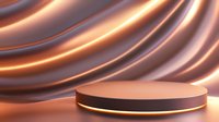 Glowing rose gold podium display with elegant curved backdrop and luminous lighting effects for luxury product presentation and advertising background.