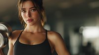 Young athletic woman lifting dumbbells during strength training workout in modern gym facility for fitness and muscle building goals.