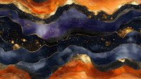Cosmic abstract art with navy blue waves and orange accents featuring gold glitter details, stars and celestial elements in luxury modern style for wall decor.