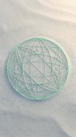 Geometric mandala with intricate line patterns in mint green on neutral sand background, isolated design suitable for meditation, spirituality, and wellness graphics.