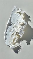 Abstract white textured surface with dramatic shadows and torn paper effect creating dynamic relief pattern against light gray background. Artistic composition.