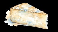 Watercolor wedge of aged blue cheese isolated on transparent background, ready for stickers, t-shirt design, print on demand, clipart, and sublimation projects.
