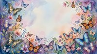 Colorful butterfly border frame with floral elements on pastel background for spring design projects and nature themed decorations.