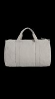 Gray canvas duffle bag isolated on transparent background, ready for t-shirt design, stickers, clipart, print on demand, and sublimation projects.