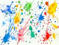 Vibrant multicolored paint splatters and drops creating dynamic abstract art on white background for creative projects and artistic designs.