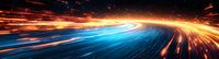 Abstract light trails on dark background with dynamic motion effect, blue and orange glowing streaks creating futuristic speed tunnel perspective.