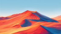 Vibrant desert sand dunes in orange and blue colors with dramatic shadows creating abstract landscape patterns against clear sky. Surreal nature background for design projects.