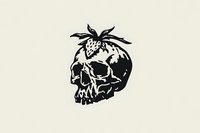 Black skull silhouette with strawberry top design on beige background for gothic fashion apparel and alternative lifestyle branding projects.