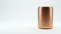 Metallic copper cylindrical container with brushed finish and gold accents isolated on white background, suitable for product mockups, packaging design, and commercial applications.