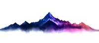Majestic mountain range silhouette in vibrant blue and pink watercolor gradient against white background, isolated design element for creative projects.