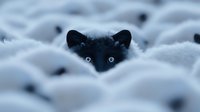 Arctic fox peeking through snow with bright blue eyes, creating mysterious and enchanting winter wildlife scene in natural habitat. Close up portrait captures curious expression.