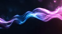 Glowing abstract waves in vibrant blue and pink colors flow smoothly against dark background with bokeh light effects, creating dynamic energy motion design.