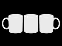 Blank white ceramic mugs set of three isolated on transparent background, ready for sublimation, print on demand, t-shirt design, and custom merchandise projects.