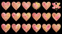 Vintage pink and gold heart shapes with floral patterns, distressed textures, and romantic details isolated on transparent background, ready for t-shirt designs, stickers, clipart, sublimation, and print-on-demand projects.