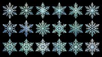 Snowflake collection featuring eighteen intricate frozen crystal designs in shades of blue and silver, isolated on transparent background. Ready for winter crafts, sublimation, t-shirt designs, stickers, and print-on-demand products.