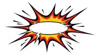 Comic book explosion burst with red yellow flames and black spikes on white background. Pop art style blast effect for superhero graphics and cartoon designs.