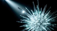 Shattered glass explosion with sharp crystalline fragments radiating outward against dark background, suitable for impact, destruction, and abstract design projects.