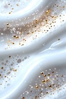 Luxurious white silk fabric background with scattered golden spheres and glowing particles creating elegant abstract pattern for luxury designs.