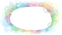 Watercolor oval frame with delicate line art leaves and flowers on white background, perfect for invitations, greeting cards and decorative designs.