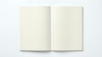 Open blank cream colored notebook or journal with two pages spread flat on white background, ready for writing or design mockup purposes.