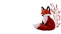 Red fox sitting with decorative autumn leaves and branches, minimalist style on white background, isolated design element for stationery and nursery decor.