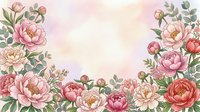 Watercolor peony flowers frame with soft pink blooms and green leaves on pastel background for wedding invitations and romantic designs.