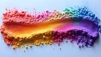 Vibrant rainbow spectrum of crushed cosmetic powder creating flowing waves and texture on white background, suitable for beauty and makeup industry designs.